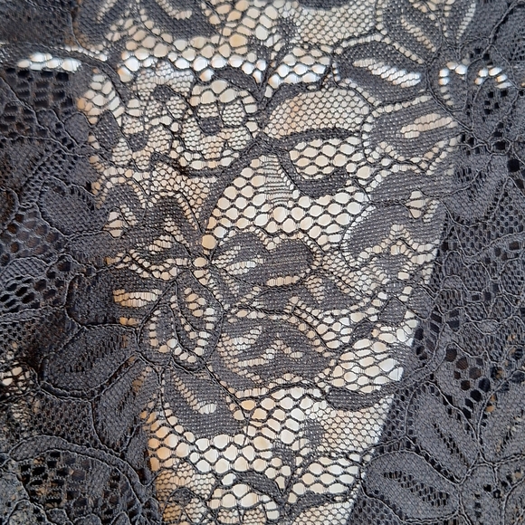 Lane Bryant Black Lace Button Front Top Size 20 Sheer Ruched Blouse Velvet Trim - Picture 4 of 14